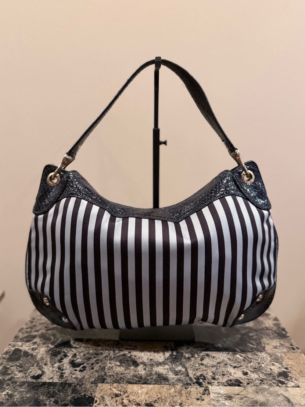 Henri Bendel 712 5th Ave Centennial Striped Hobo Bag - Picture 3 of 14